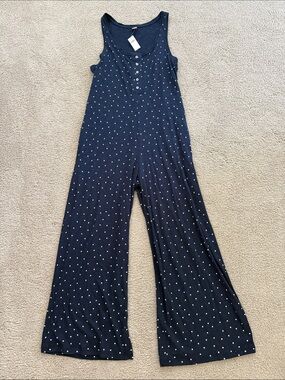 Old Navy Navy Blue Polka Dot Sleeveless Jumpsuit